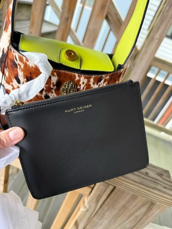 NWT RARE Kurt Geiger Calf Hair Cow Print Green Hobo Leather Bag - Picture 9 of 13